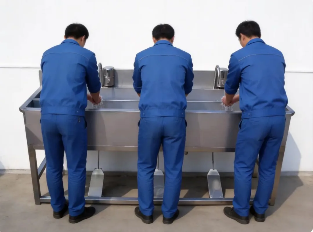 ISO Certified 304 Stainless Steel Multifunctional Three Station Hand Washing Sink 380V 220V Slaughterhouse Sanitary Equipment