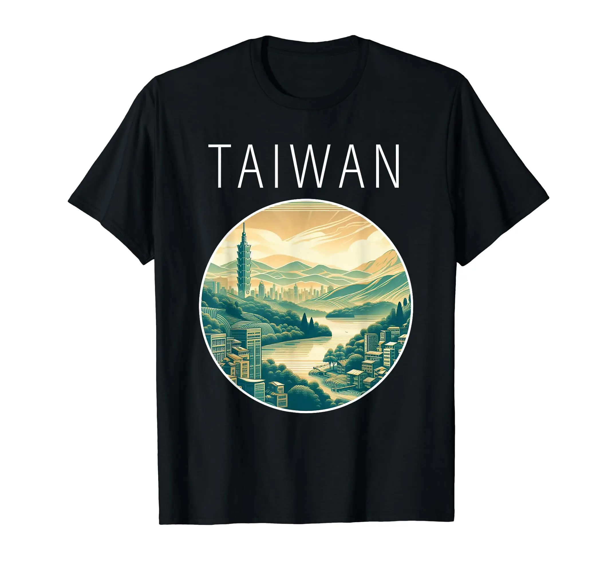 Men's Outdoor Leisure Travel Beautiful Scenery Short Sleeve Taiwan pattern T-Shirt cotton personalized top