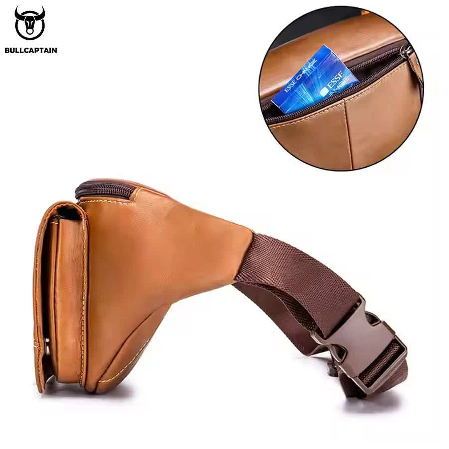BULLCAPTAIN Crazy Horse tas pinggang pria, tas pinggang, tas bahu dada kecil, Tas Pinggang ponsel, tas kulit kuda gila YB075