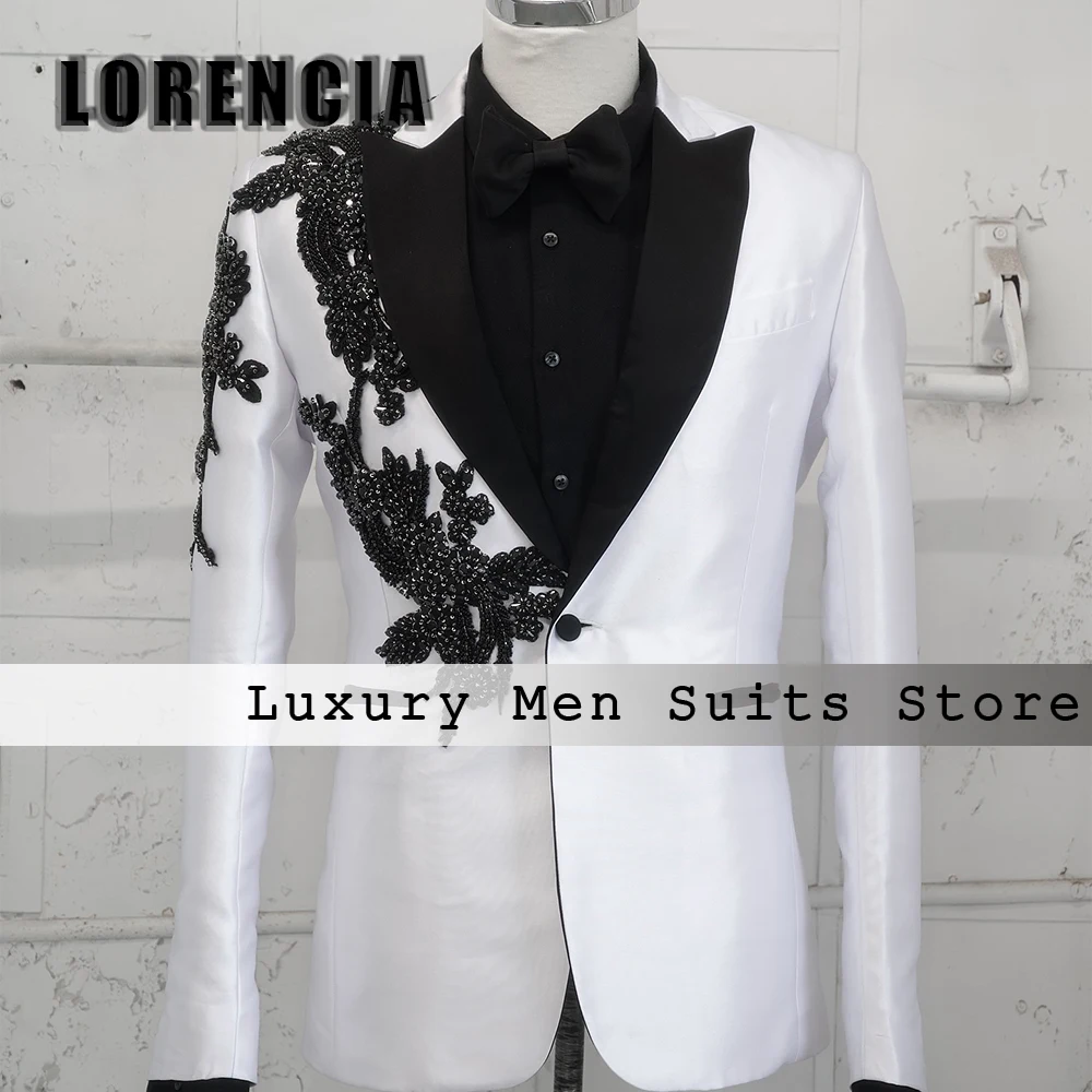 

Модные мужские костюмы с аппликациями, 2 предмета, с заостренными лацканами, для свадьбы, жениха, выпускного вечера, на заказ, пиджак и брюки, trajes de novio