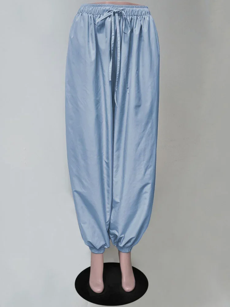 Summer Fashion Pocket Bloomers Female Trousers Pleated Loose High Waist Patchwork Bandage Streetwear Wide Leg Women Pants - Image 4