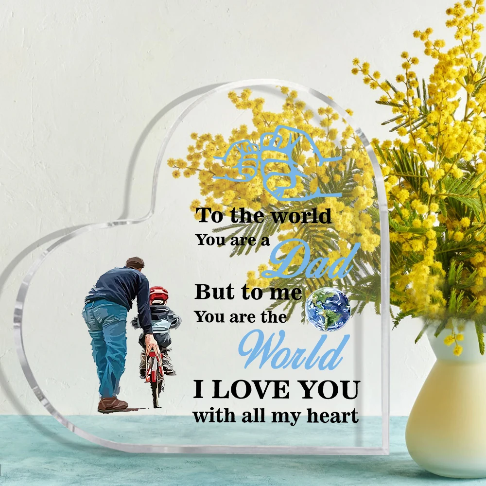 [Dad Portrait Indoor Decor Plaque] Inspirational Dad Acrylic Plaque - Heart-Shaped Keepsake Paperweight, Bedroom Decor,