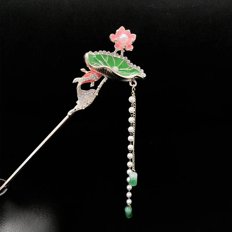 

Аксессуары для волос в древнем стиле, заколки в виде листьев лотоса, женские кисточки в китайском стиле, высококачественные витые заколки и аксессуары для волос.