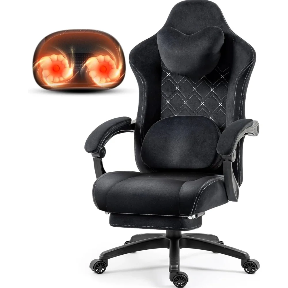

Fabric Gaming Chair with Heated Massage Lumbar Support, Computer Game Chairs for Adults, Big and Tall Gamer Chair