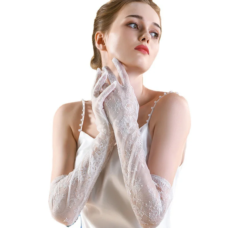 Wedding Elegant White Lace Long Bridal Gown Gloves