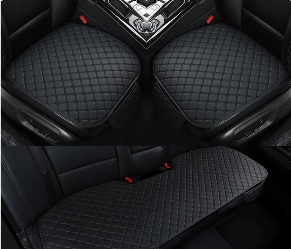 3PCS Leather Car Seat Cushion Set Diamond Embroidery All Season Universal Anti-Slip Pad for Car