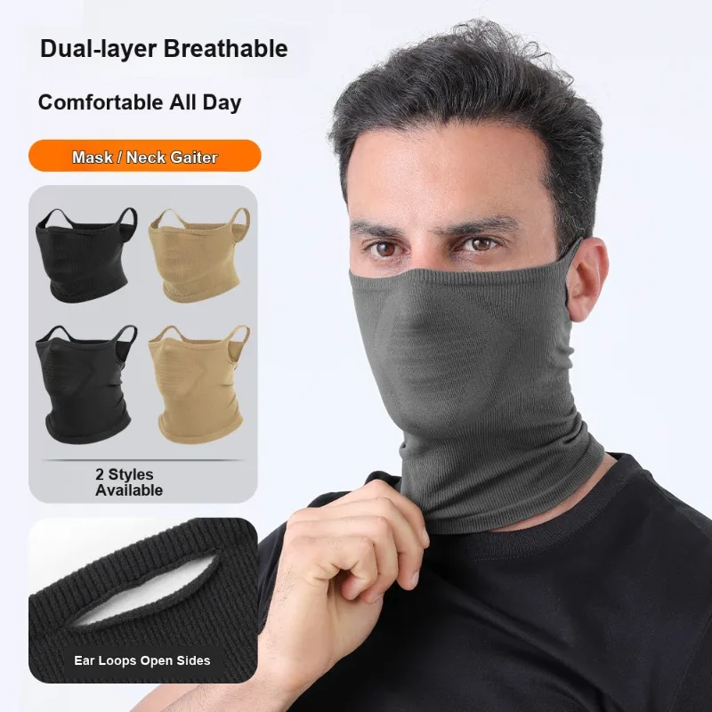 Outdoor Warm Neck Gaiter Windproof Cycling Face Mask Seamless Ear Hanging Breathable Sweat Absorption for Full Face and Neck