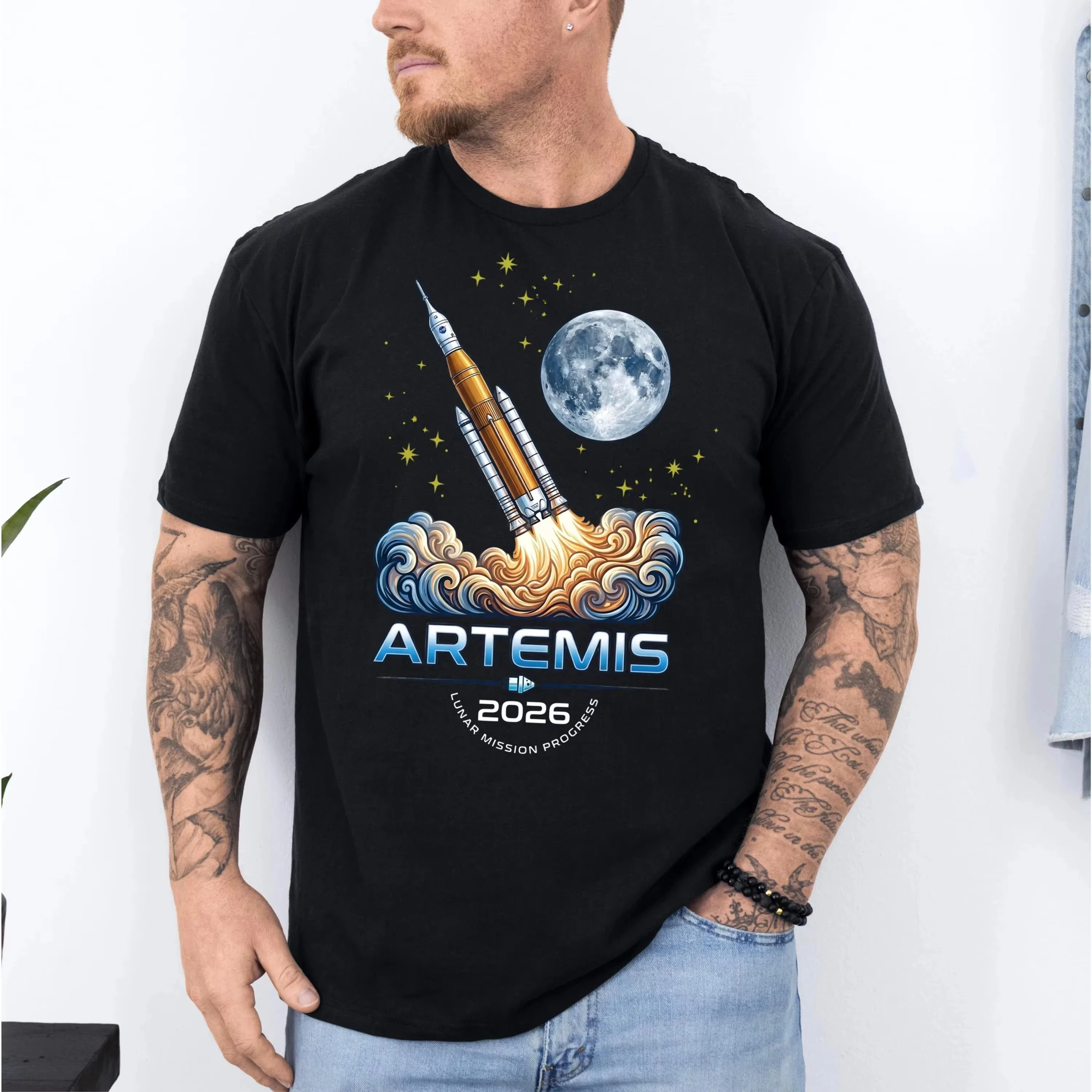 Artemis II 2026 Rocket Launch T-Shirt Men Women Summer Cotton Clothing Fashion Round Neck Short Sleeved Top Streetwear Unisex
