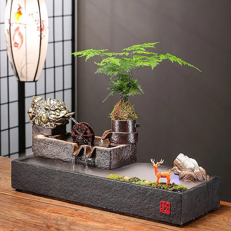 

Lucky flowing water ornaments circulating water creative lucky fish tank office living room home desktop housewarming opening
