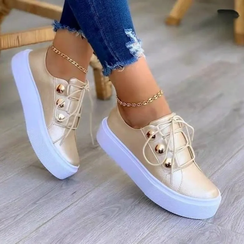

Women Shoes Lightweight PU Leather Casual Shoes Vulcanized Shoes Lace Up Women Sneakers Non Slip Platform Shoe Zapatillas Mujer