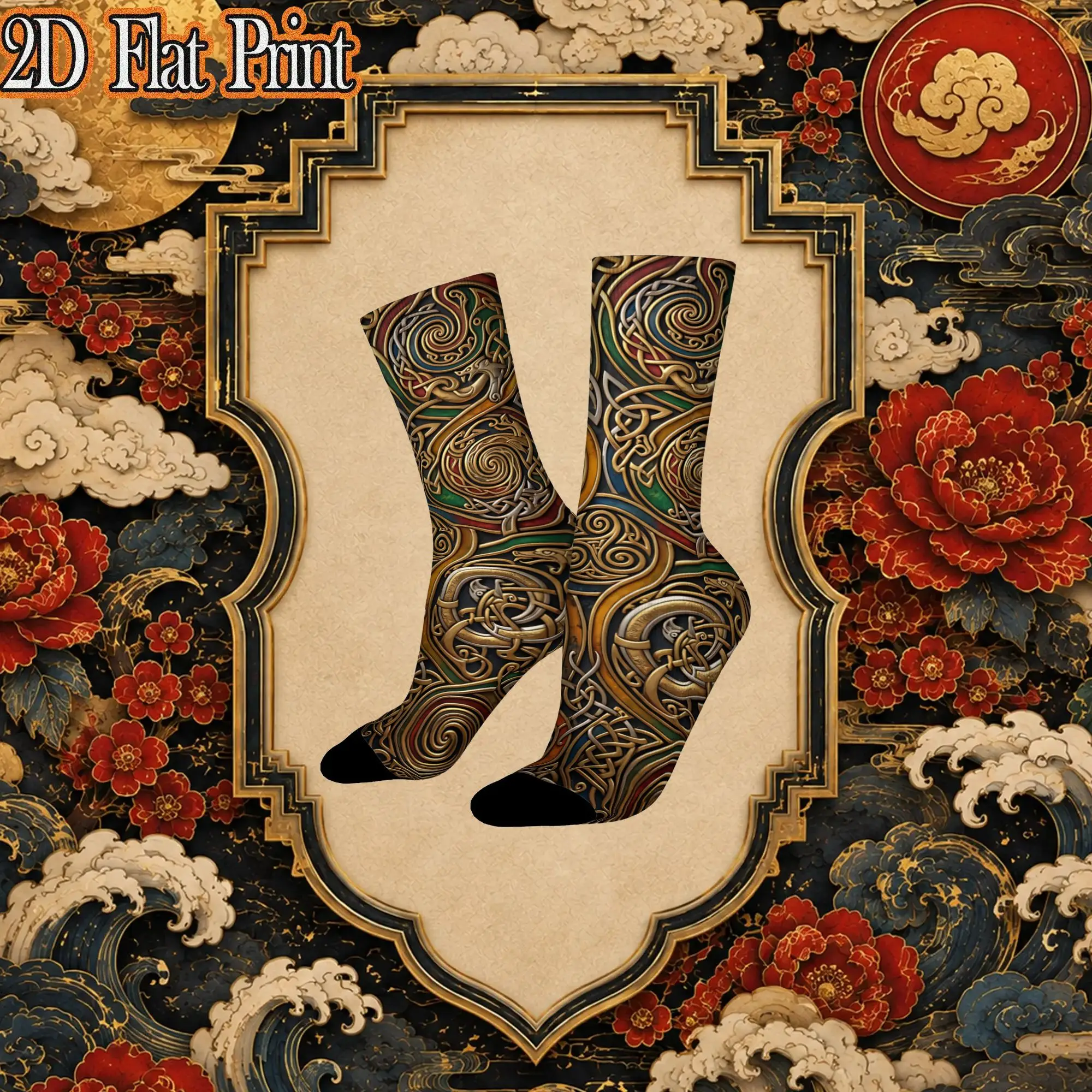 Fashion Retro Ancient Mystical Dragon Texture Print Crazy Men's  Crew Sock Unisex  Funny  compression Socks