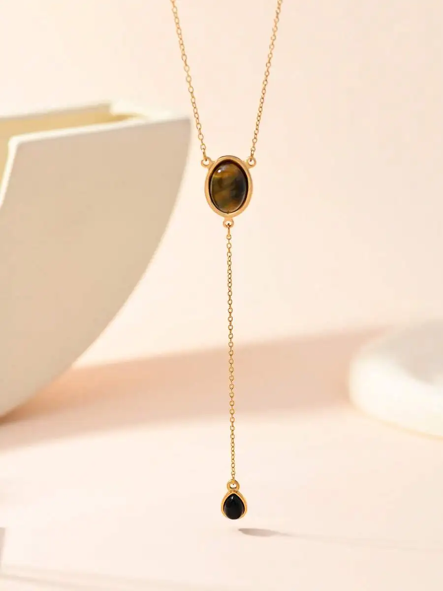 

Vintage Style Tiger Eye Stone Long Chain Pendant Necklace For Women