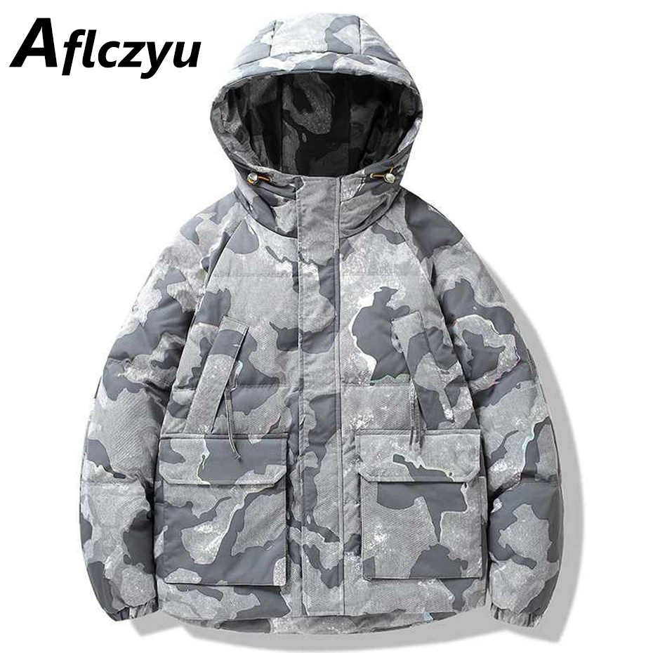 

Camo Down Jacket Men Winter Hooded Puffer Jackets Coat Male Fashion Casual Outerwear Camouflage Down Coat