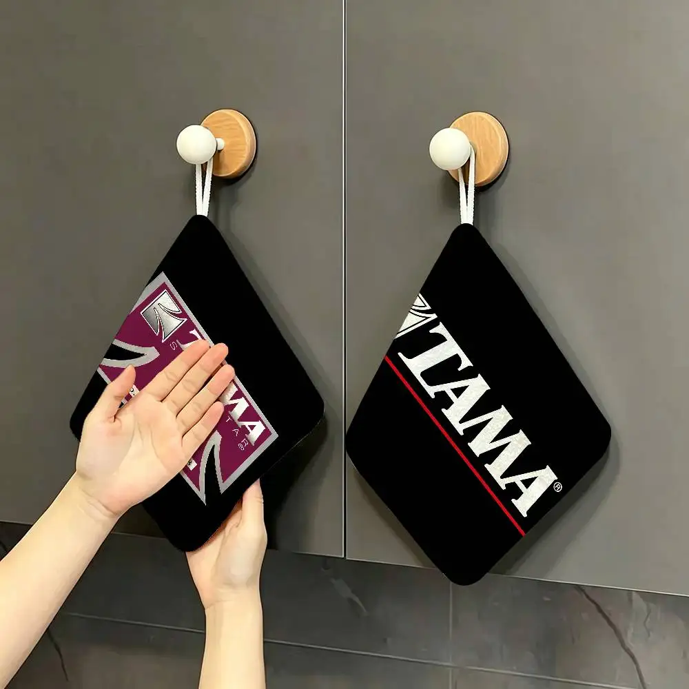 Musical instrument brand T-TAMA logo Hanging Kitchen Towel, Polyester Cotton Material, Wear Resistant Hand Wiping Towel for Home