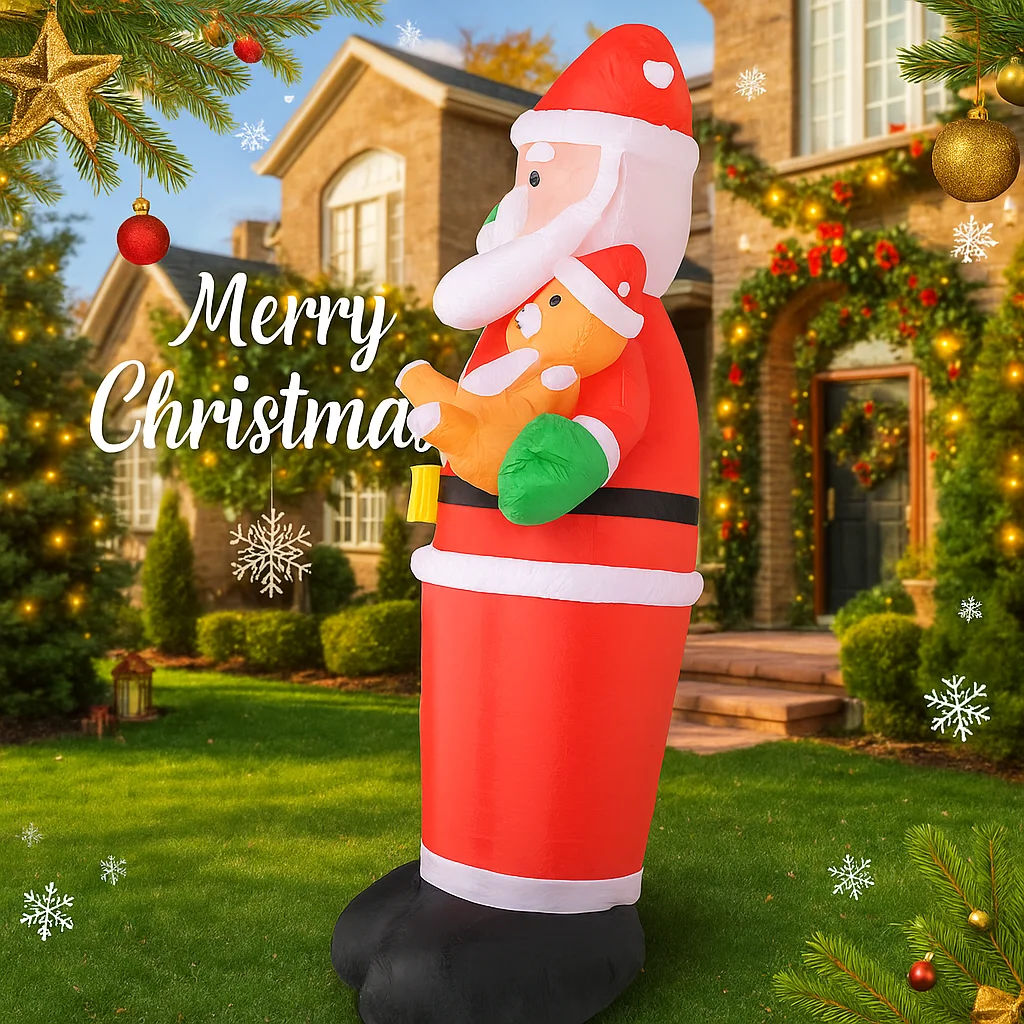 6.9FT Inflatable Toy Santa Claus Gift Bag Teddy Bear LED Lit Festive Christmas Gifts Xmas Yard Lawn Party Decor  Home Decoration