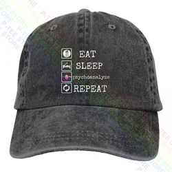 Eat Sleep Psychoanalyze Repeat Psychology Sigmund Freud Washed Denim Baseball Cap Trucker Hats Retro