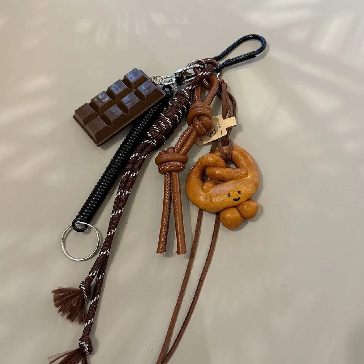 Brown Cute Alkali Water Bread Korean Ins Bag Pendant Chocolate Climbing Rope Keychain Decorative Hanging Chain Bag Accessories