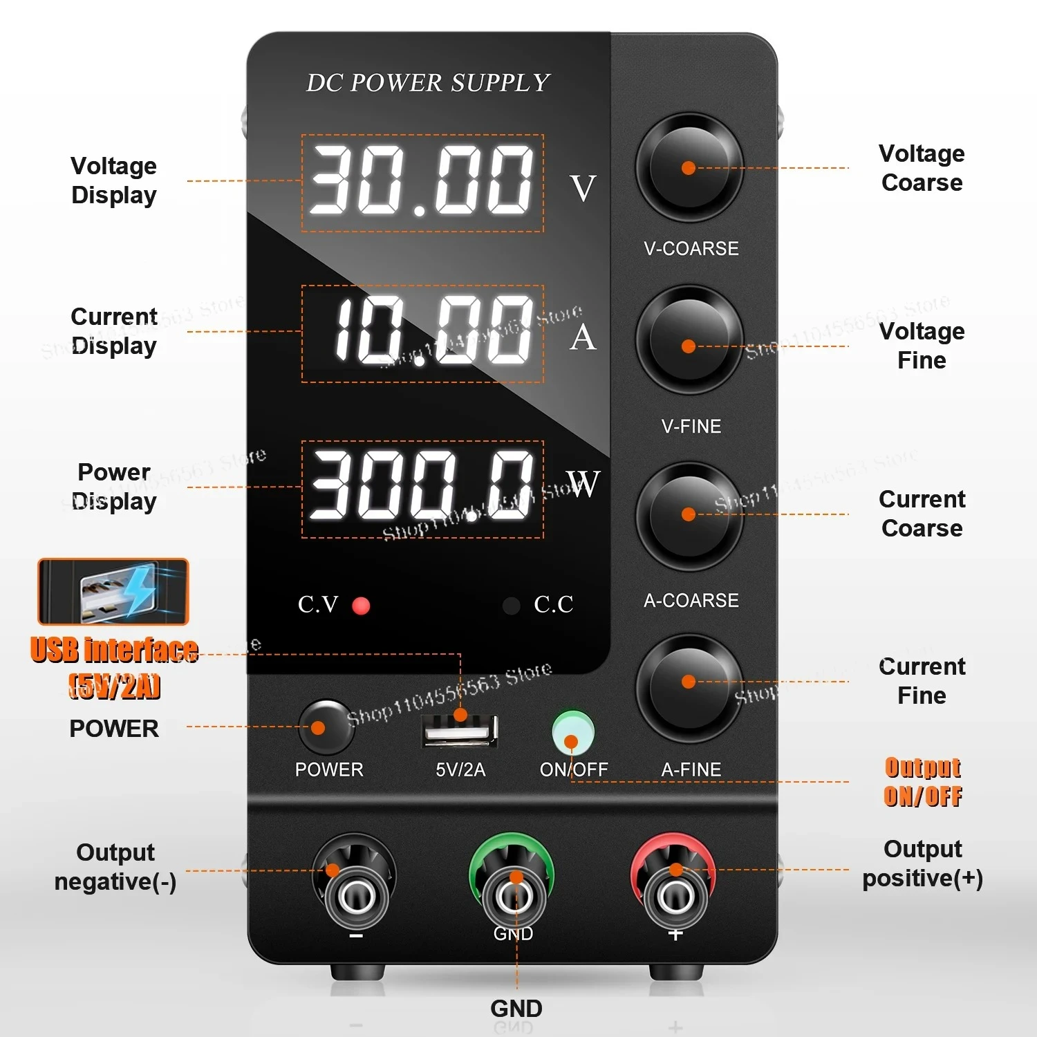 **Adjustable Laboratory DC Power Supply - 30V/10A & 60V/120V 3A for PCB Repair (Black USB)**