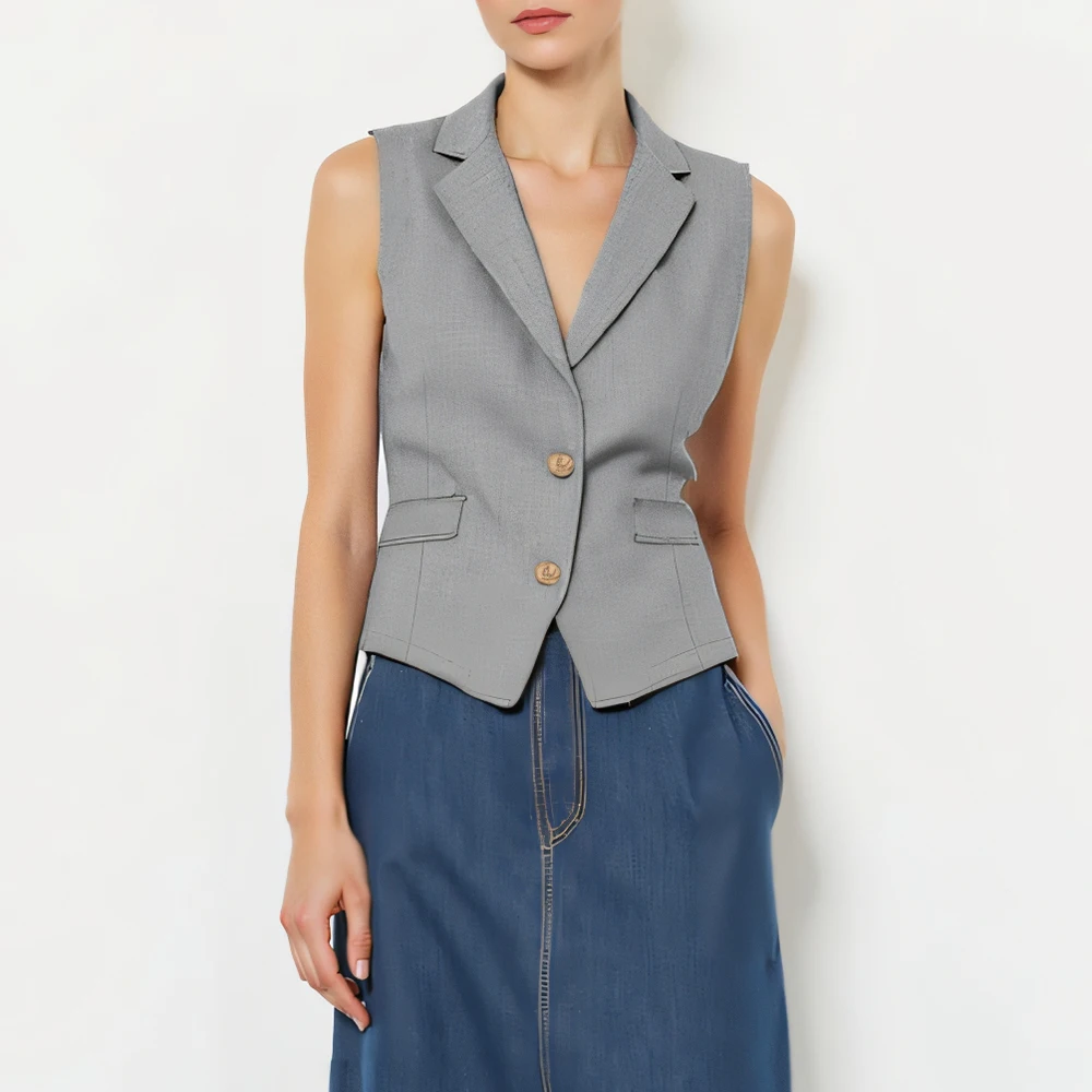 

Mia Muse Blazers & Vests All Season Ventilate Decent Single Breasted Plain Sleeveless Shirt Collar Work For Women