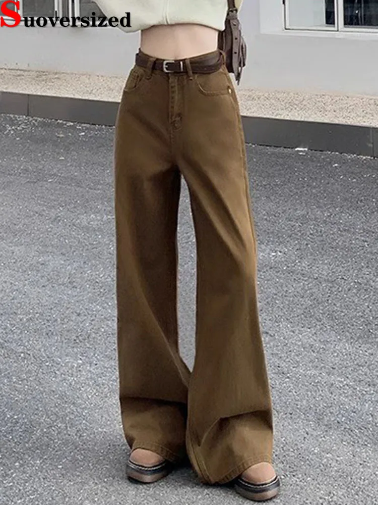 

Винтажные мешковатые широкие джинсы, женские повседневные прямые джинсовые брюки с высокой талией, корейская модная уличная одежда, свободные классические однотонные брюки