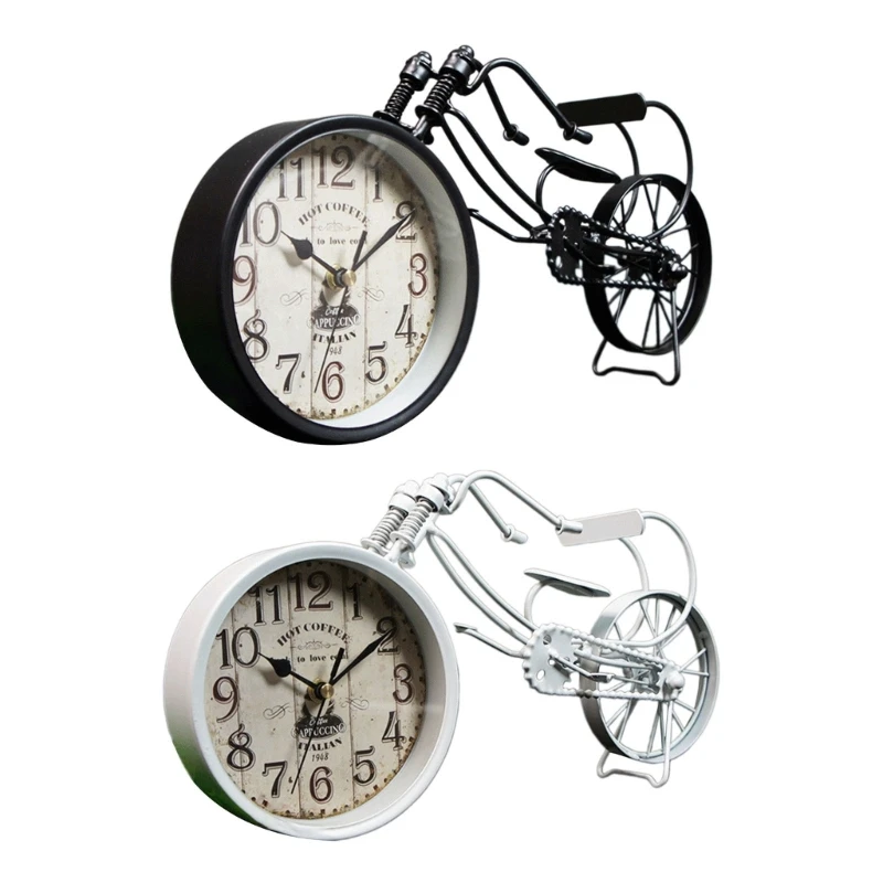 

Vintage Bicycles Clock Tabletop Ornament with Quiet Movement Metal Bike Model Figurine Clock for Home Decors