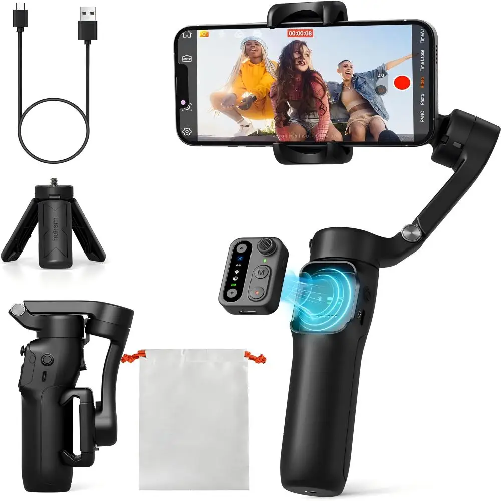 hohem X3 SE Gimbal Phone Stabilizer with Detachable Remote Control Portable Foldable 3-Axis Phone Gimbal for Android & iPhone16