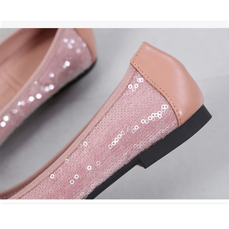 Fashion 2024 Spring Summer Women Flats Elegant Office Lady Bling Shoes Flat Black Pink Plus Size 42 A3298