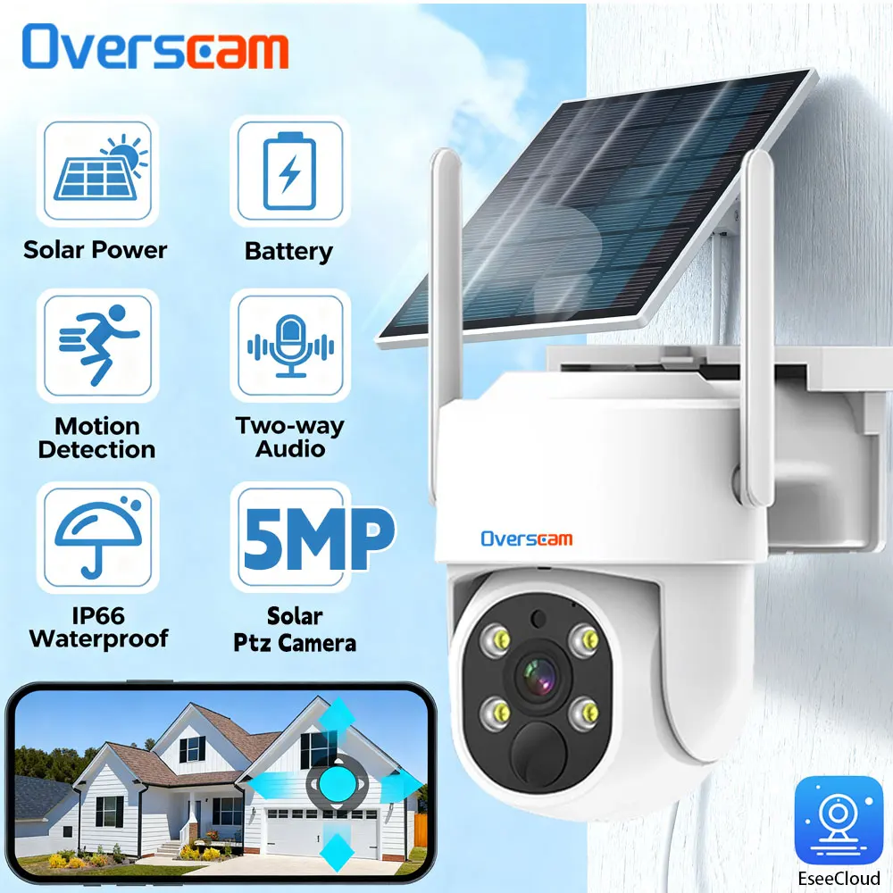 

5MP 2K Full HD WIFI Солнечная панель Беспроводная PTZ-камера Двусторонняя аудиосвязь Наружная безопасность PIR Обнаружение IP-камера видеонаблюдения на солнечной энергии