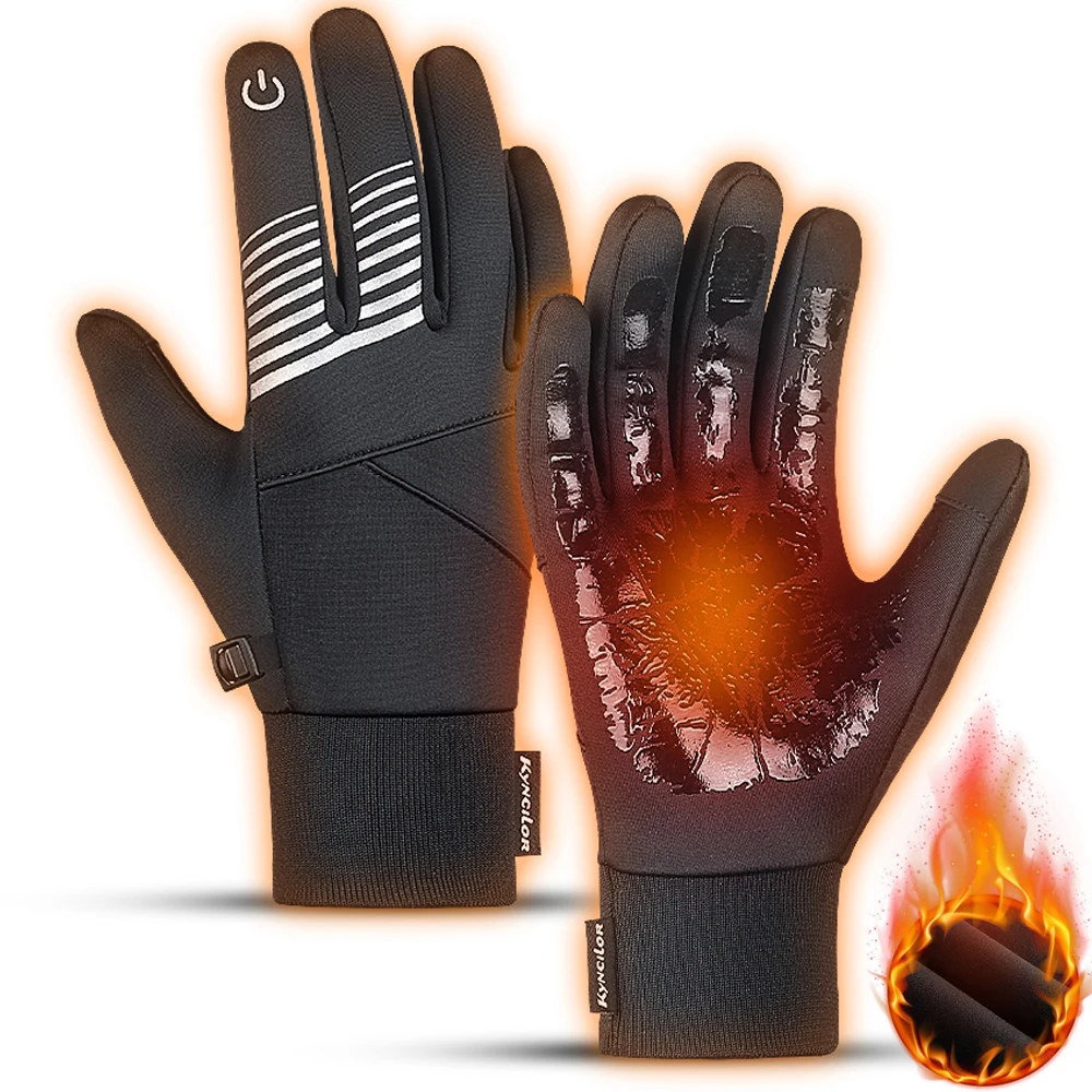 الخريف الشتاء قفازات ركوب الدراجات زغب الدافئة مقاوم للماء نونسليب شاشة تعمل باللمس التزلج الجري ركوب الدراجات النارية قفازات الرجال