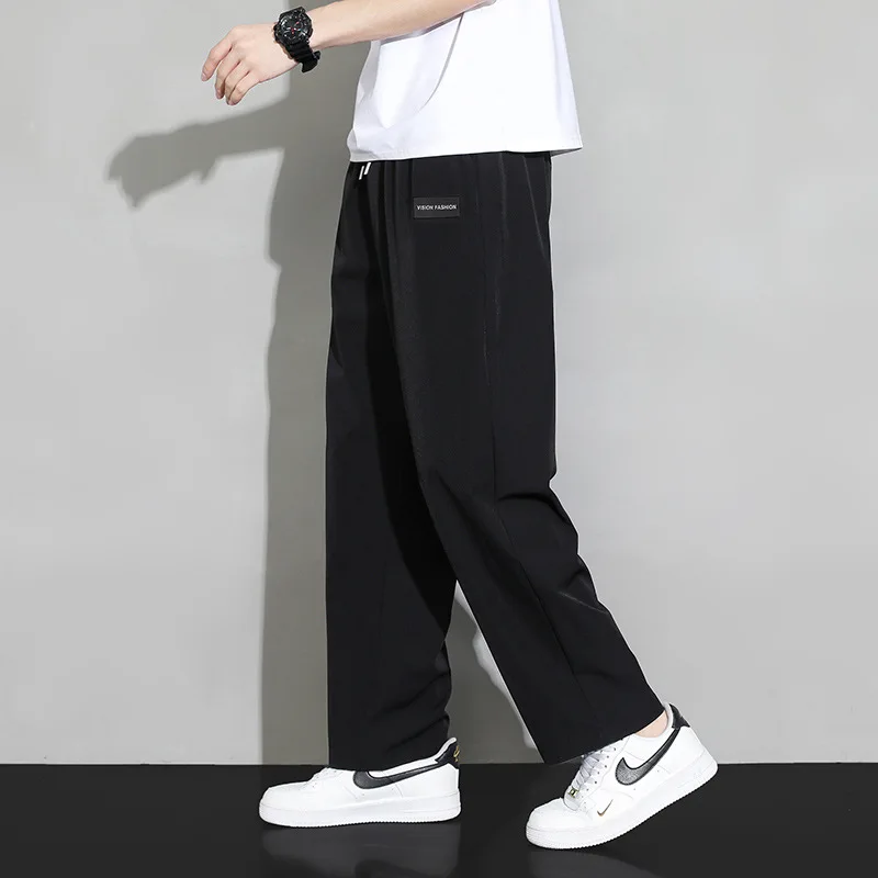 

Ice Silk Straight Leg Pants Men's Summer Thin Qui Dry Loose Summer Drape Wide Leg Sports Casual Pants Polyester Fiber