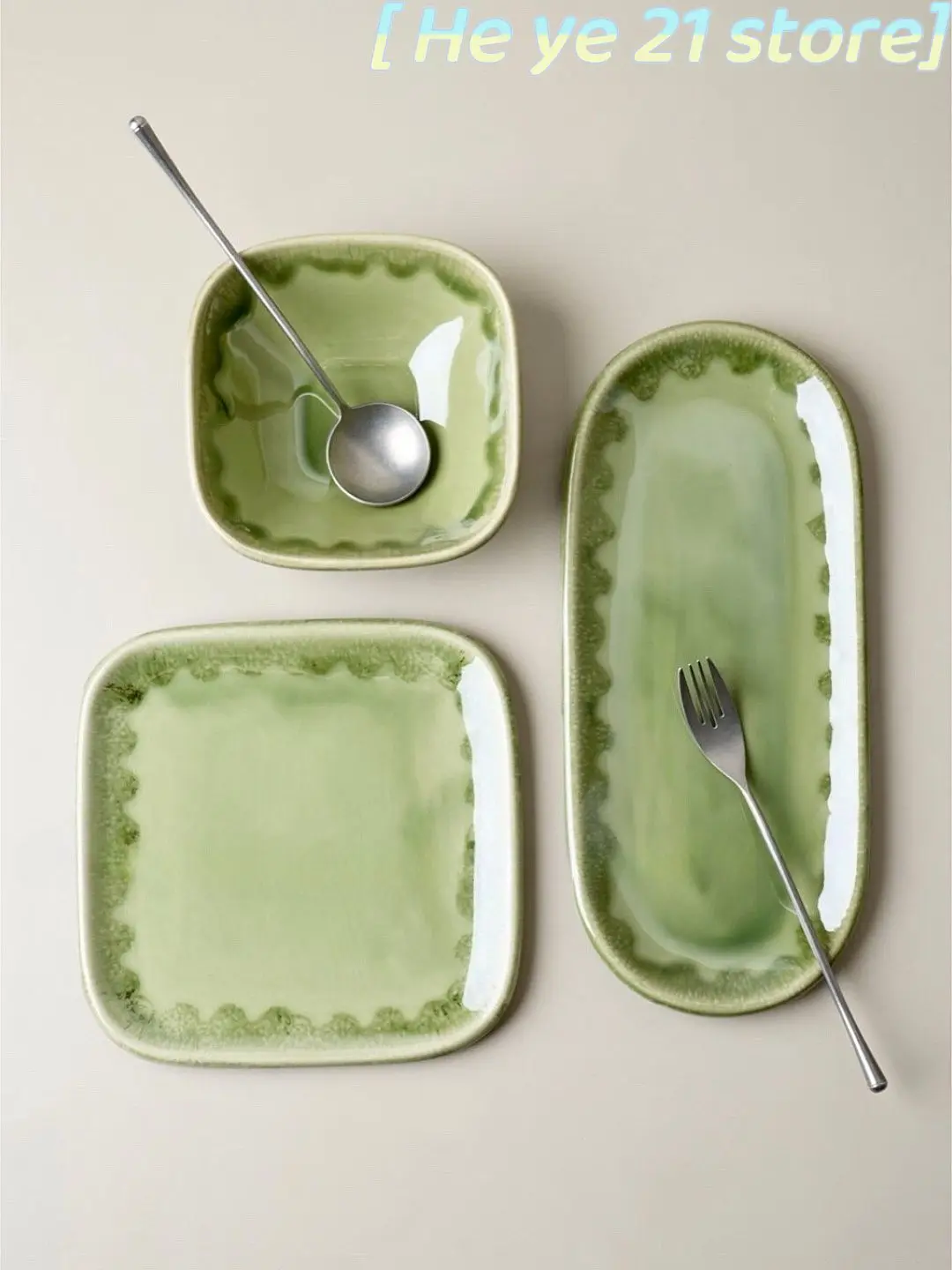 Kiln Change Emerald Lake Ceramic Oval Plate Square Plate High Temperature UnderglazeColorTail Single Micro-flaw Decorativos Mesa