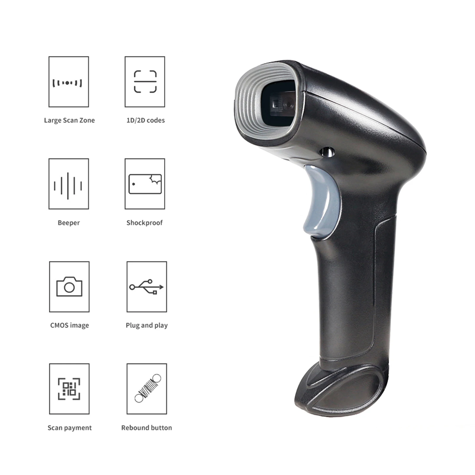 USB Barcode Scanner 1D 2D QR Handheld Wired Bar Code Reader with Stand Support Screen Code Compatible with Windows XP/7/8/10