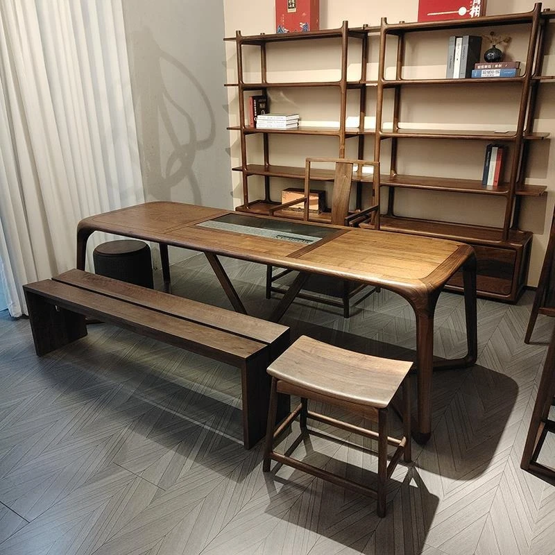 

New Chinese chair combination black walnut tea table household living room tea room solid wood zen tea table