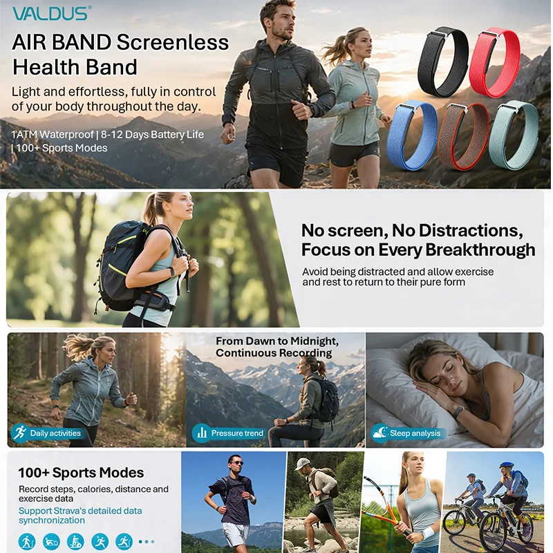 VALDUS Air Band Smart Bracelet Man Woman Heart Rate Blood Pressure Calorie HRV Waterproof Long Battery Life NFC Fitness Tracker view 2
