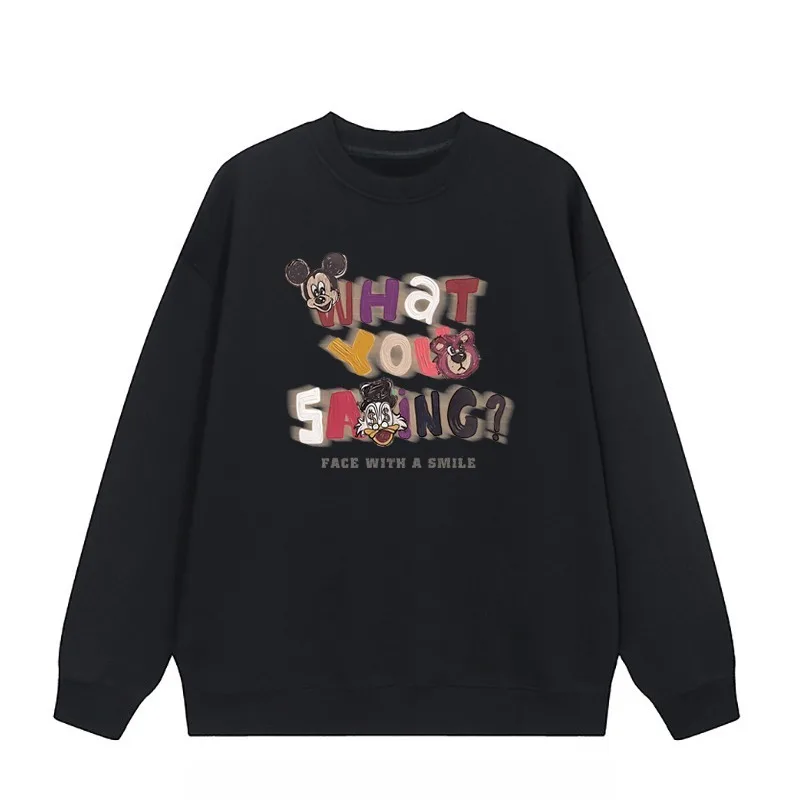 بلوفر بقلنسوة بحروف ميكي للسيدات لخريف وشتاء 2025 جديد بأكمام طويلة وفضفاض على طراز كسول