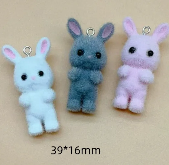 10 pcs Resin Flocking Cute Rabbit Charm Pendants Craft Perfect  DIY Earrings Bracelets Neck Handmade Craft Supplie