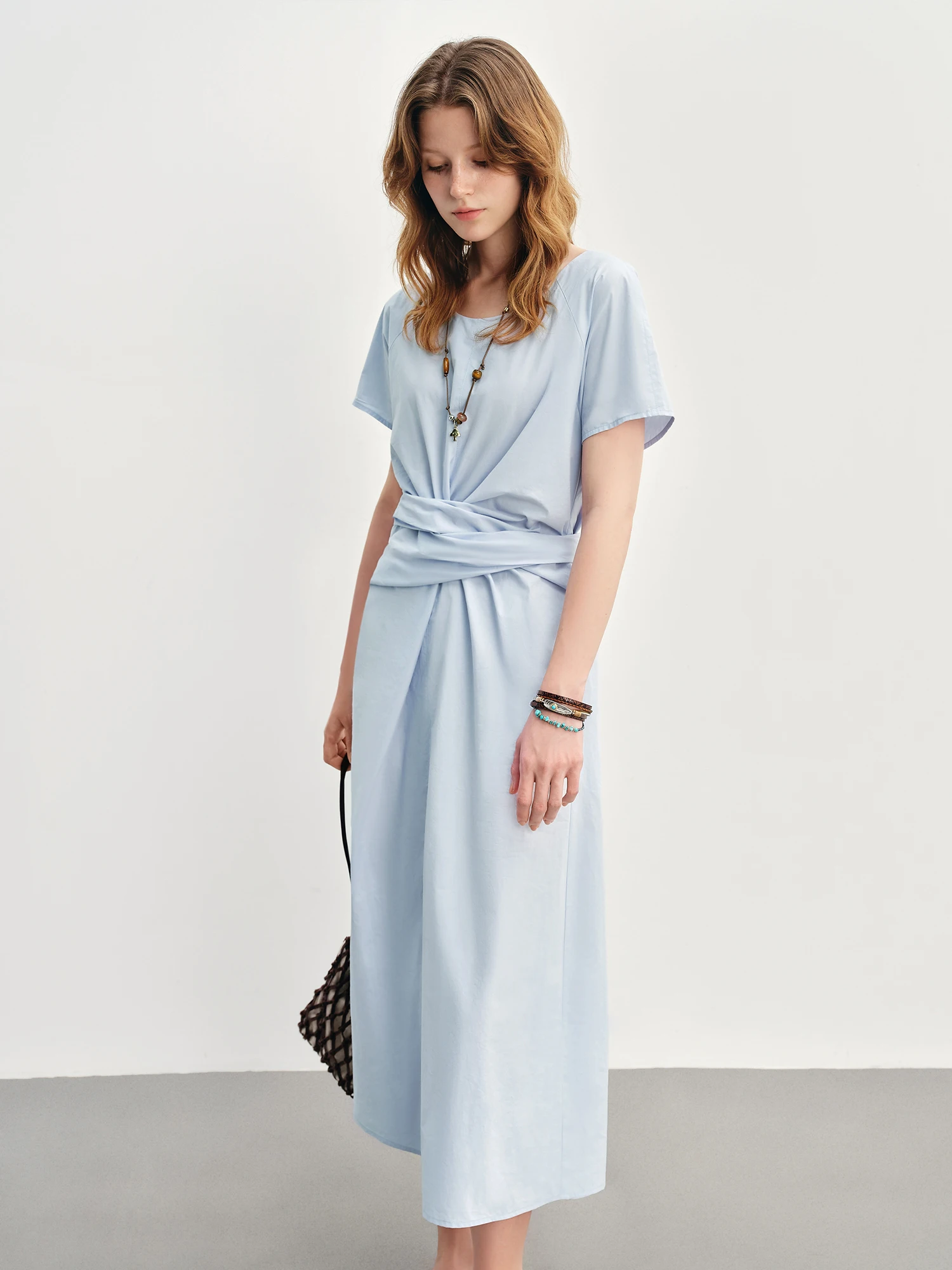 DUSHU Frauen Plissee Krawatte Hohe Taille Mid-länge Kleid Für Frauen 2025, Sommer Neue Taille Abnehmen Unregelmäßige Kleid 25DS88012