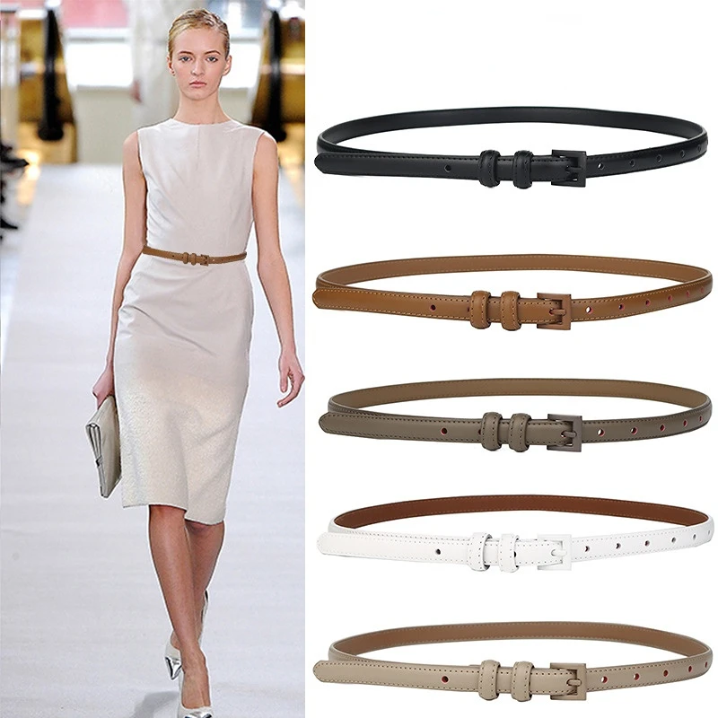 

New Multicolor Design Retro Cowhide Buckle Thin Belt Literary Simplicity Joker Small Belts for Women Luxury Designer Brand