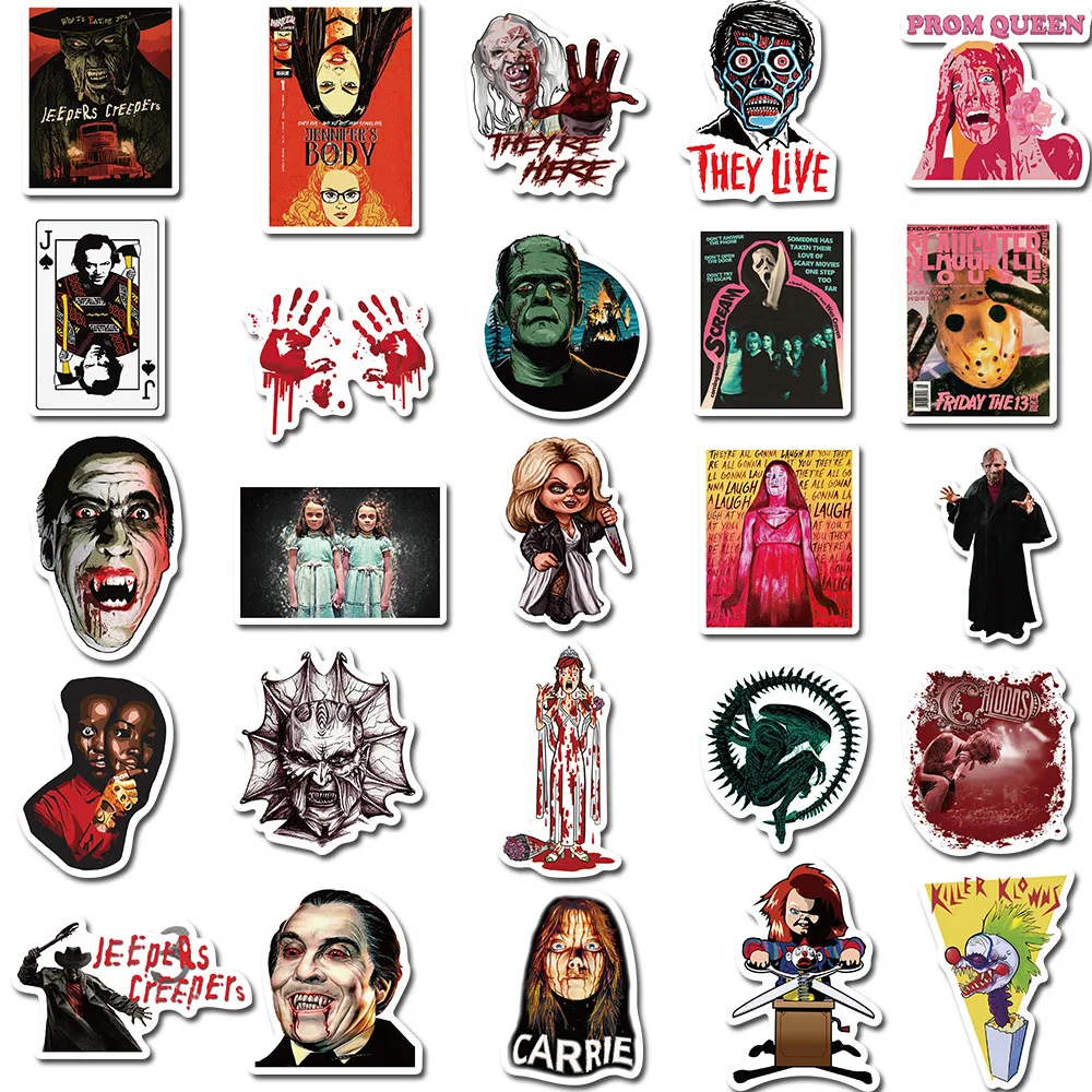 10/50/100Pcs Horror Movie Terror Vintage For Gift Skateboard Luggage Refrigerator Notebook Motorcycle Waterproof Stickers