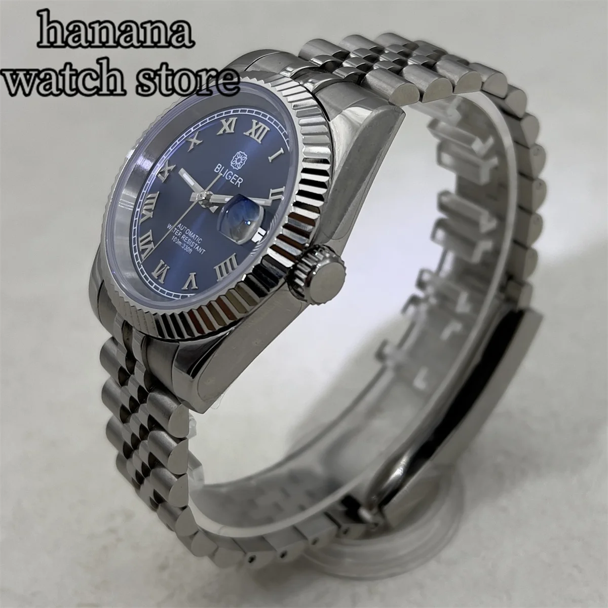 BLIGER 36mm 39mm Sunburst quadrante blu argento indice romano vetro zaffiro da incasso lunetta cinturino in acciaio inossidabile 316L movimento NH35