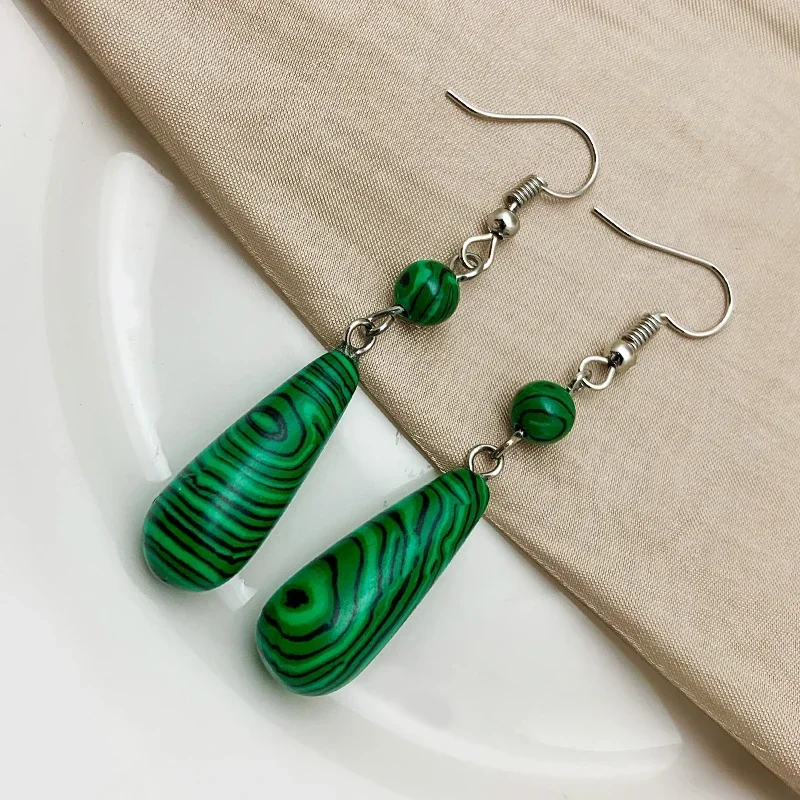 Koreański naturalny kamień spadek kolczyki dla kobiet Handmade malachit Tigereye kreatywne kolczyki Party prezenty DIY biżuteria hurtowych
