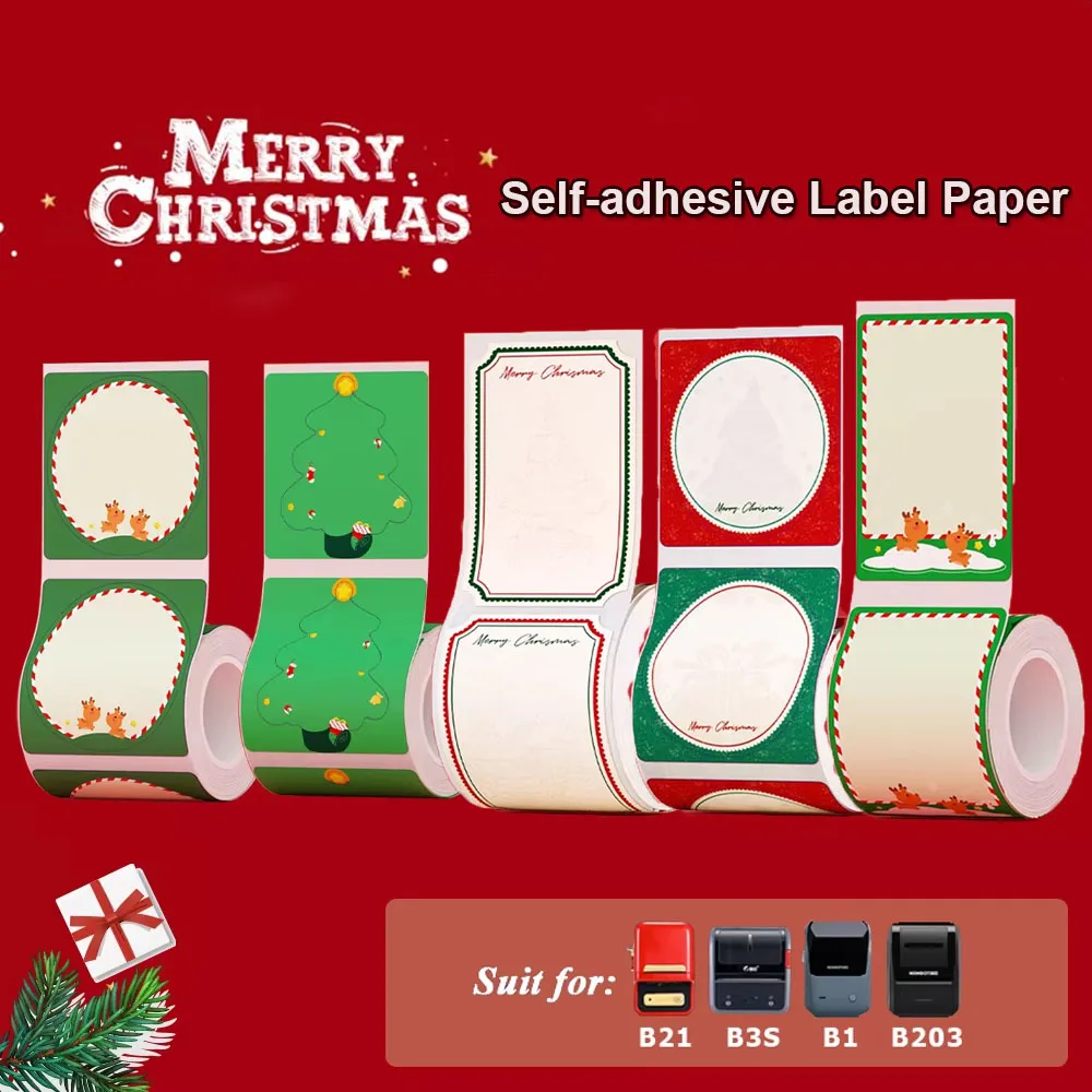 Niimbot B21 Merry Christmas Gift Self-Adhesive Sticker Thermal Label Paper for B3S Printer Christmas Decorative Party Supplies