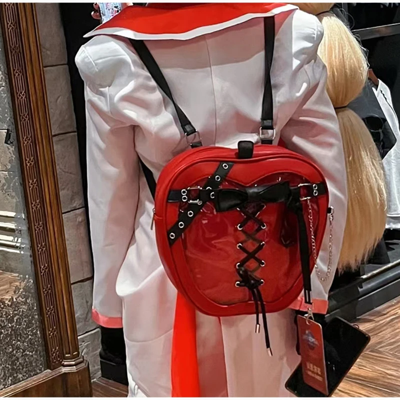 

Y2k Cross Tie Butterfly Red Apple Shaped Backpack Transparent Layer Zipper Large Capacity Backpack Casual Simple Commuting Bag