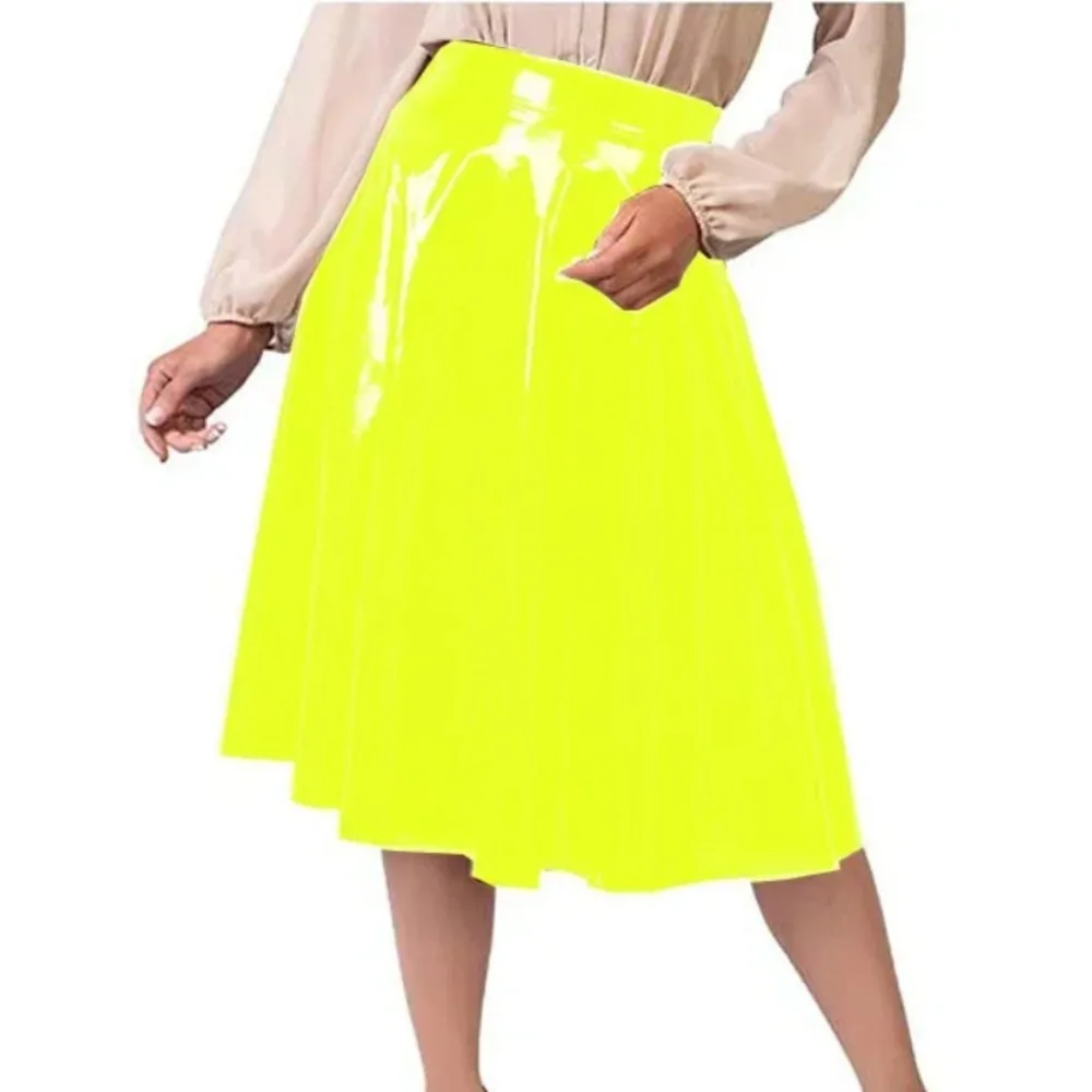 Plus Size Swing Skirts Sissy Sexy High Waist A-line Skirts Vinyl PVC Leather Women Pleated Skirts Basic Elastic Minimalist Style