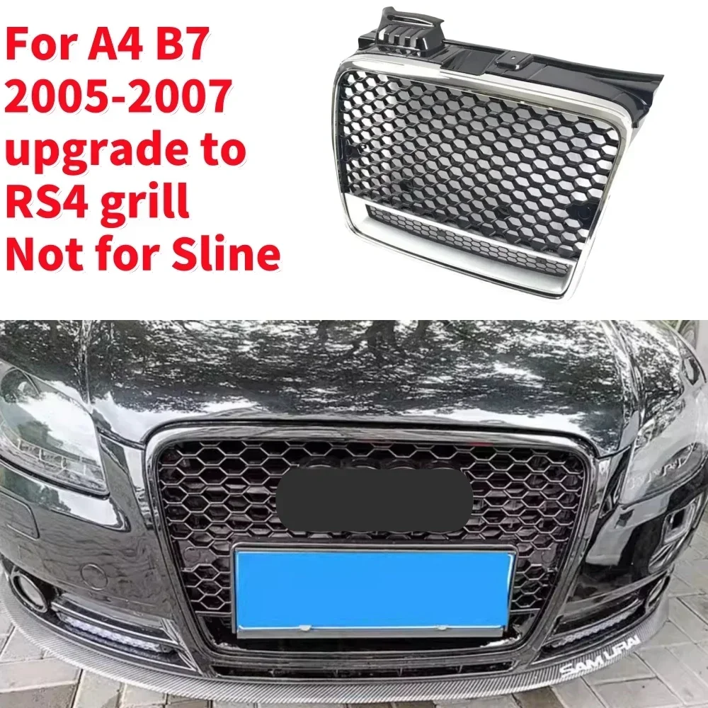 Racing Grills Front Hood Grille Car Front Bumper Grill Center Grille for RS4 Grill for A4 B7 2005-2007（Not for Sline）