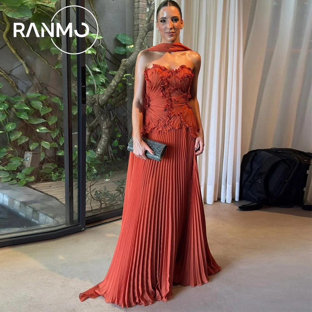 

Ranmo 2026 Formal Elegant Chiffon Evening Dresses Fashion Strapless Celebrity Gowns Exquisite Sweep Train Special Occasion Gowns