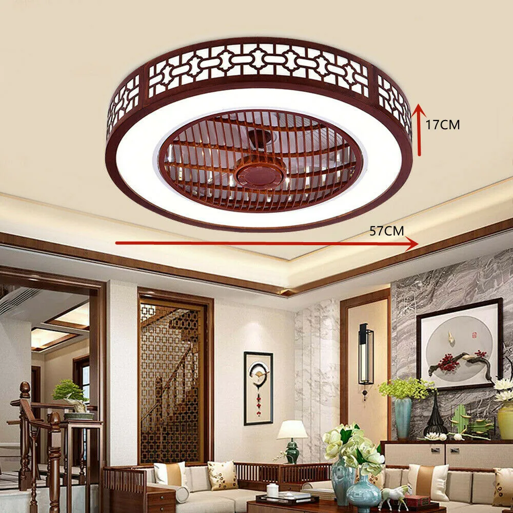 

22''LED Light Flush Mount Chandelier Lamp Modern Ceiling Fan + Remote Control