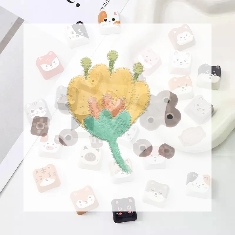 5/10PCS Custom Kawaii Animal Keycaps Cute Wear Resistant Accessories for Mechanical Keyboard Decor