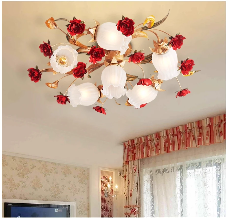 Newly Floral Ceiling Lights D45cm H18cm Colorful Living Room Dining Kitchen Bedroom Study Lamp Lusters Luminaire Home Decoration