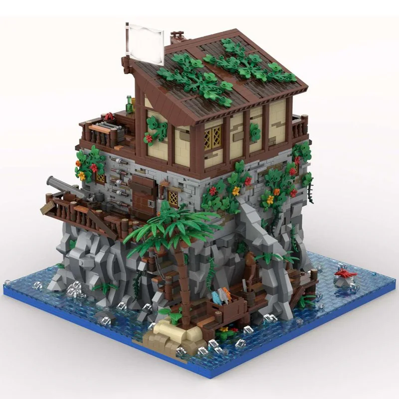 Bloques de construcción Moc de fortaleza pirata, isla de calavera pirata con casa de Barbanada, bloques tecnológicos, juguetes de montaje DIY, regalos